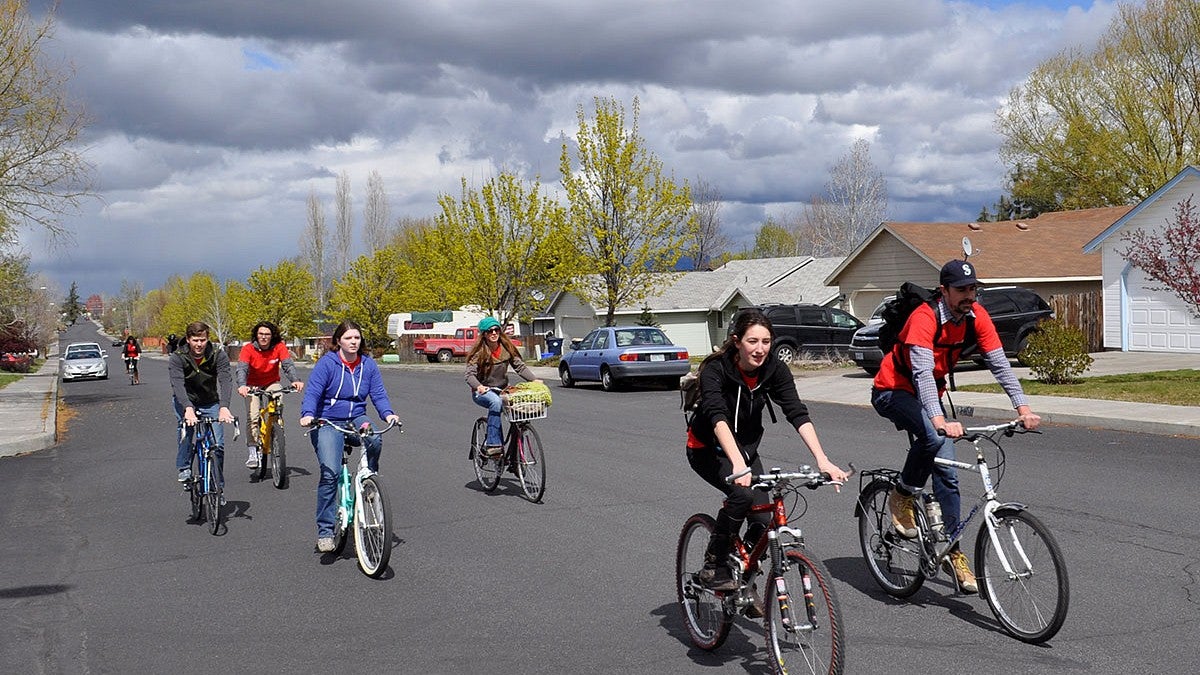 students biking