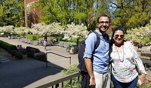 Agraj Dangal with his mother on the UO campus