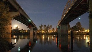 two bridges at night