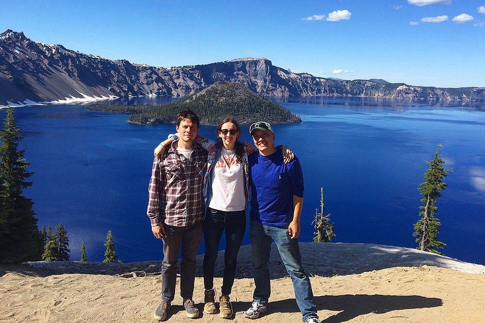 Charles Estes, Sophie Patterson, and Ivan Hernandez at Crater Lake