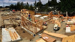 Tiny houses under construction in August in Emerald Village.