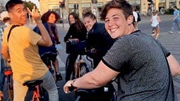 A group of students on bikes in Europe