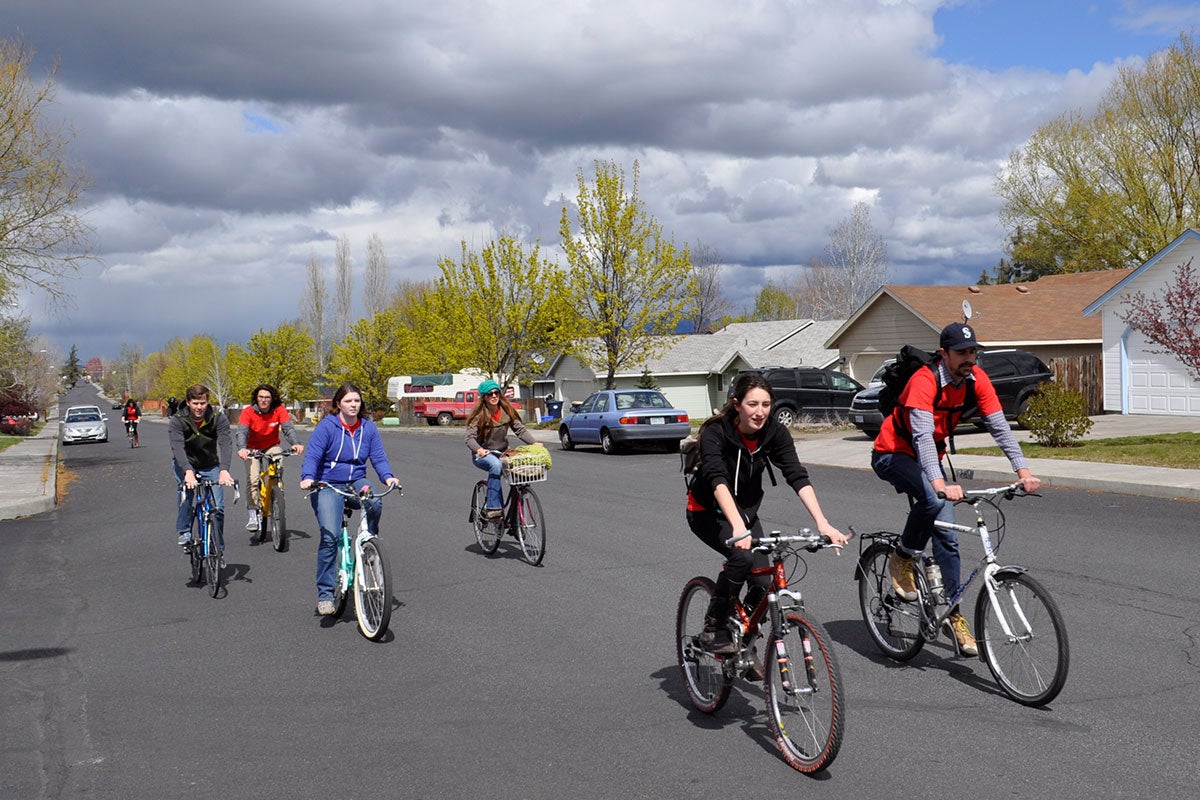 students biking